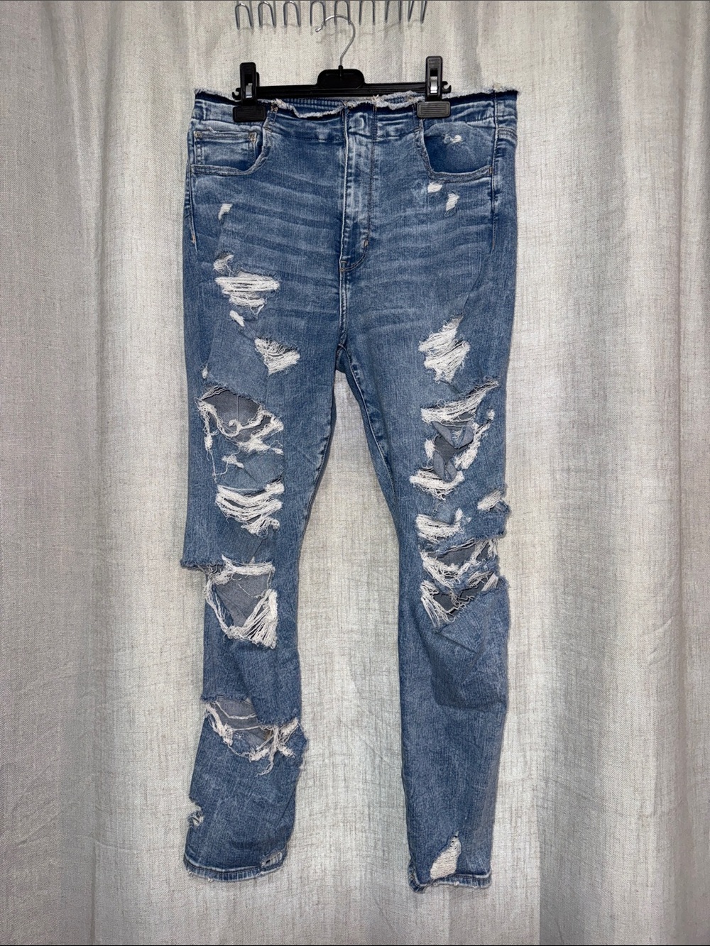 American Eagle Ne(x)t Level Stretch Crossover Waistband Distressed Mom Jeans